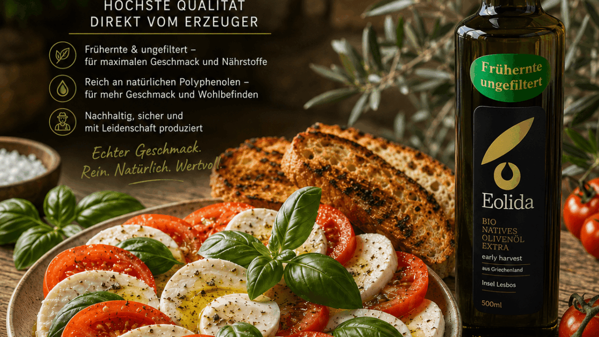 Caprese mit Eolida ungefiltertes Bio Olivenöl